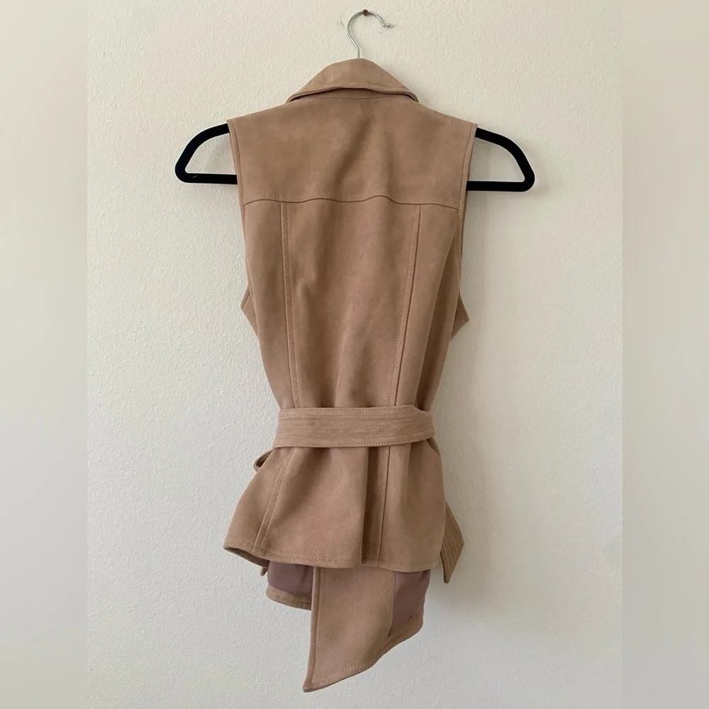 L’AGENCE Arbor Suede Goatskin Wrap Vest in Cashew - Picture 4 of 14